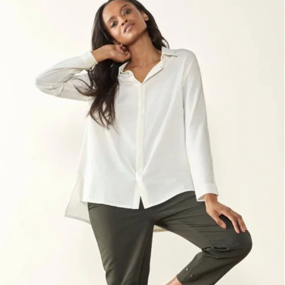 A DAY Something Borrowed White Shirt Blouse size L - Picture 2 of 9